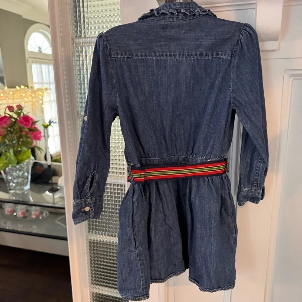 Ralph Lauren Girls Denim Button Up Dress, Long Sleeve Belt Size 5